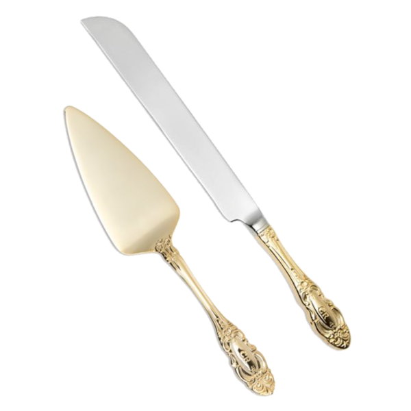 gold knife and server